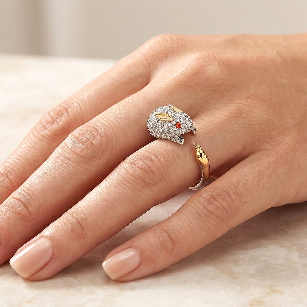 Simulated Orange and White Diamond Ring in Silvertone image number 2