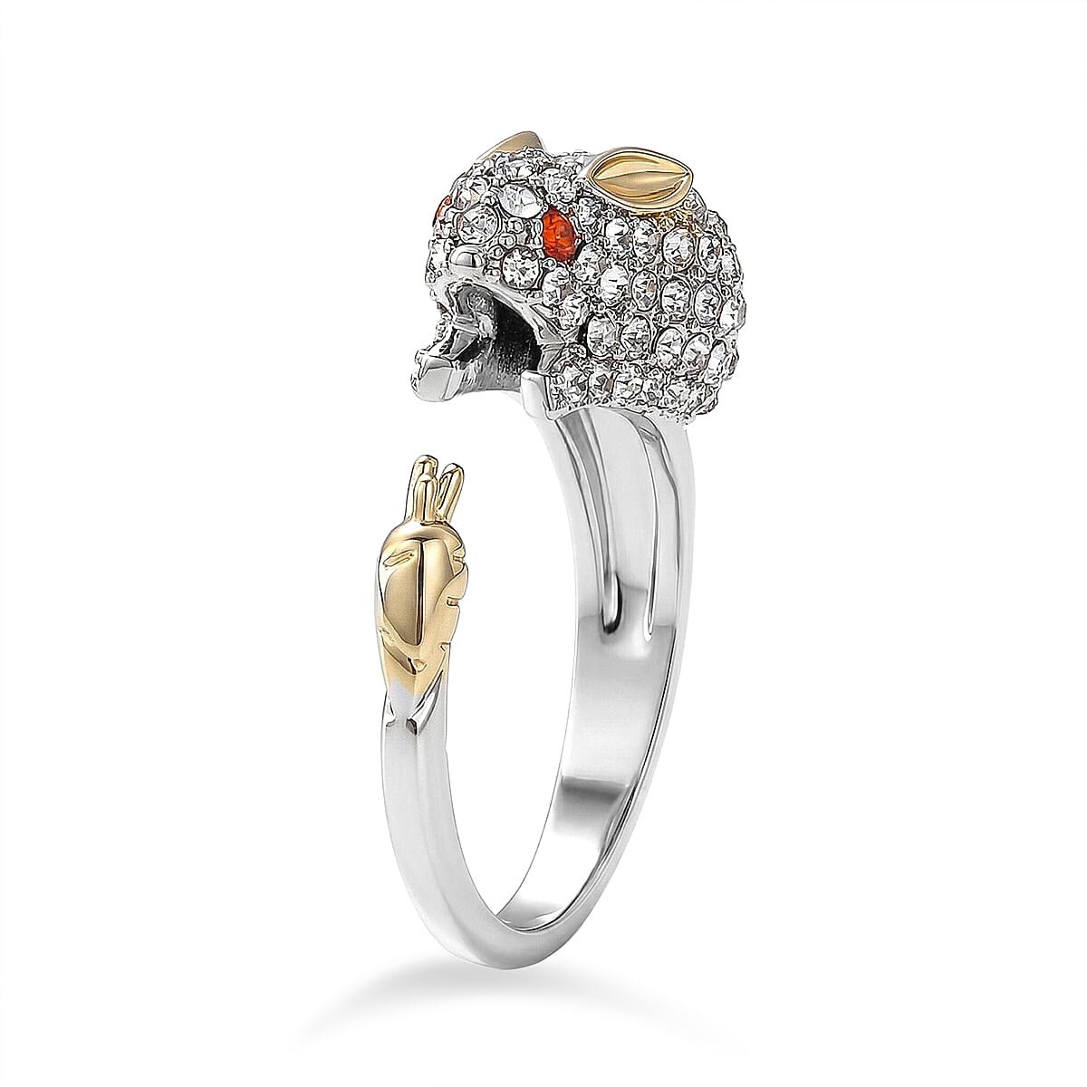 Simulated Orange and White Diamond Ring in Silvertone image number 3
