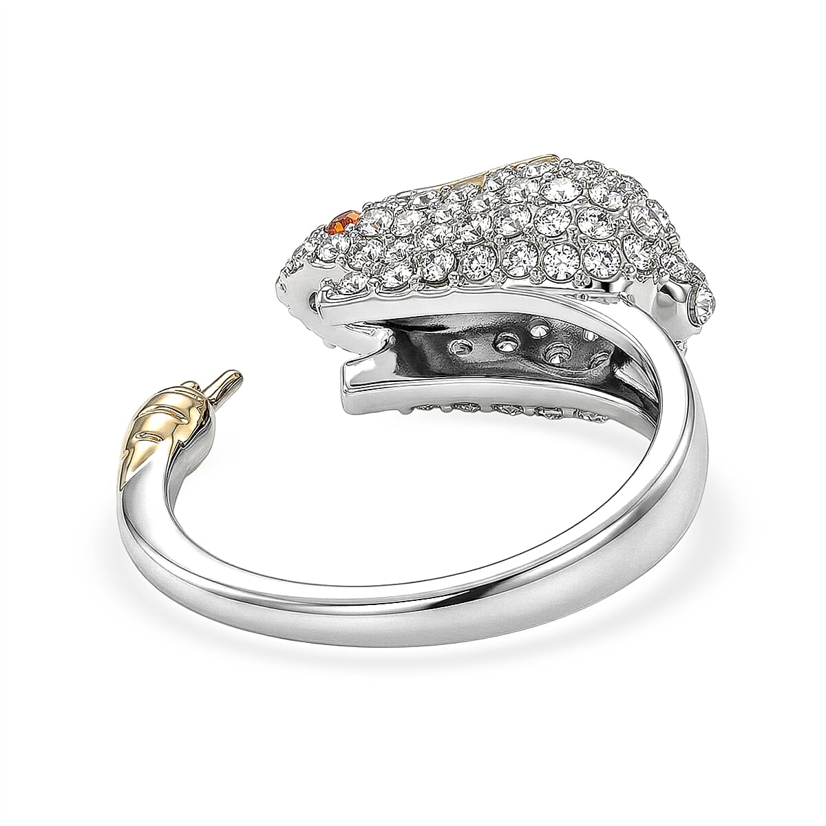 Simulated Orange and White Diamond Ring in Silvertone image number 4