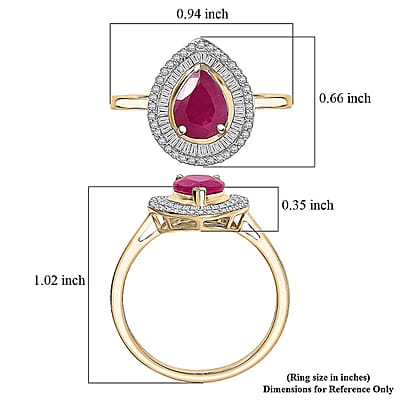 Luxoro AAA Montepuez Ruby and Diamond I2 2.28 ctw Flame Pear Ring in 10K Yellow Gold (Size 12.0)