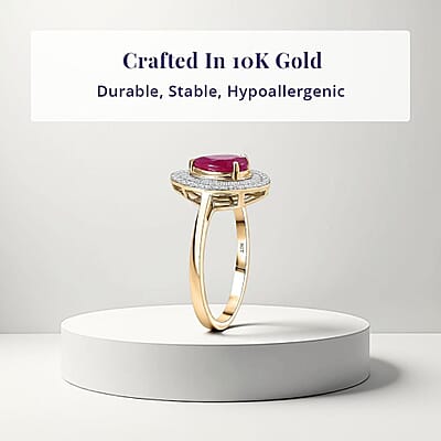 Luxoro AAA Montepuez Ruby and Diamond I2 2.28 ctw Flame Pear Ring in 10K Yellow Gold (Size 5.0)