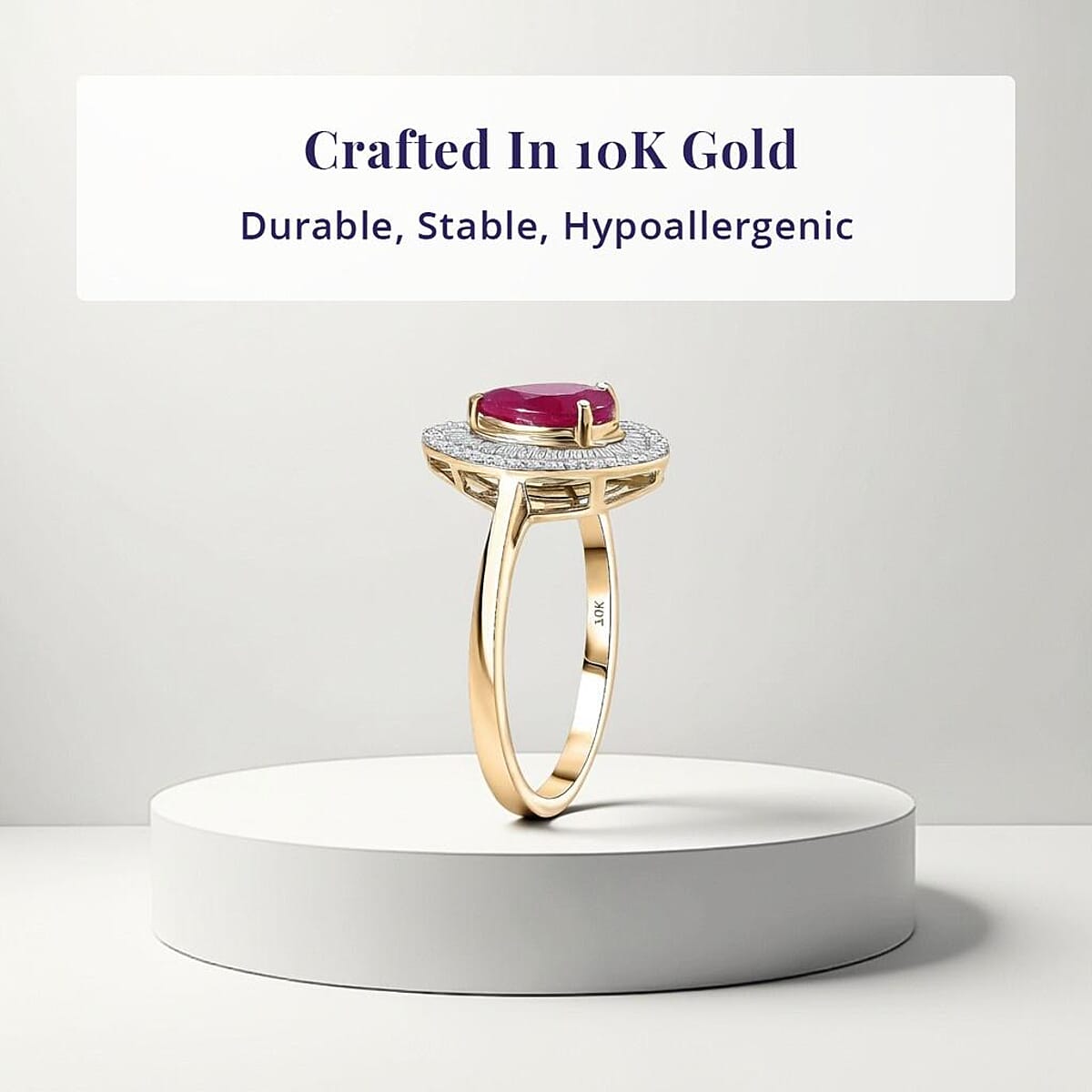 Luxoro AAA Montepuez Ruby and Diamond I2 2.28 ctw Flame Pear Ring in 10K Yellow Gold (Size 5.5) image number 3