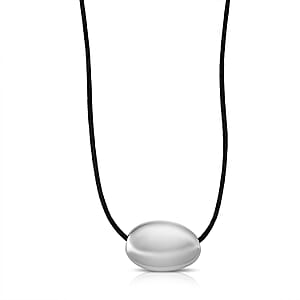 Rope Necklace with Oval Charm in Stainless Steel (28-32 Inches)