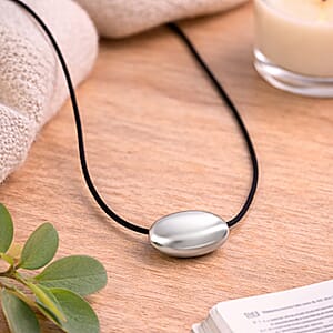 Rope Necklace with Oval Charm in Stainless Steel (28-32 Inches)