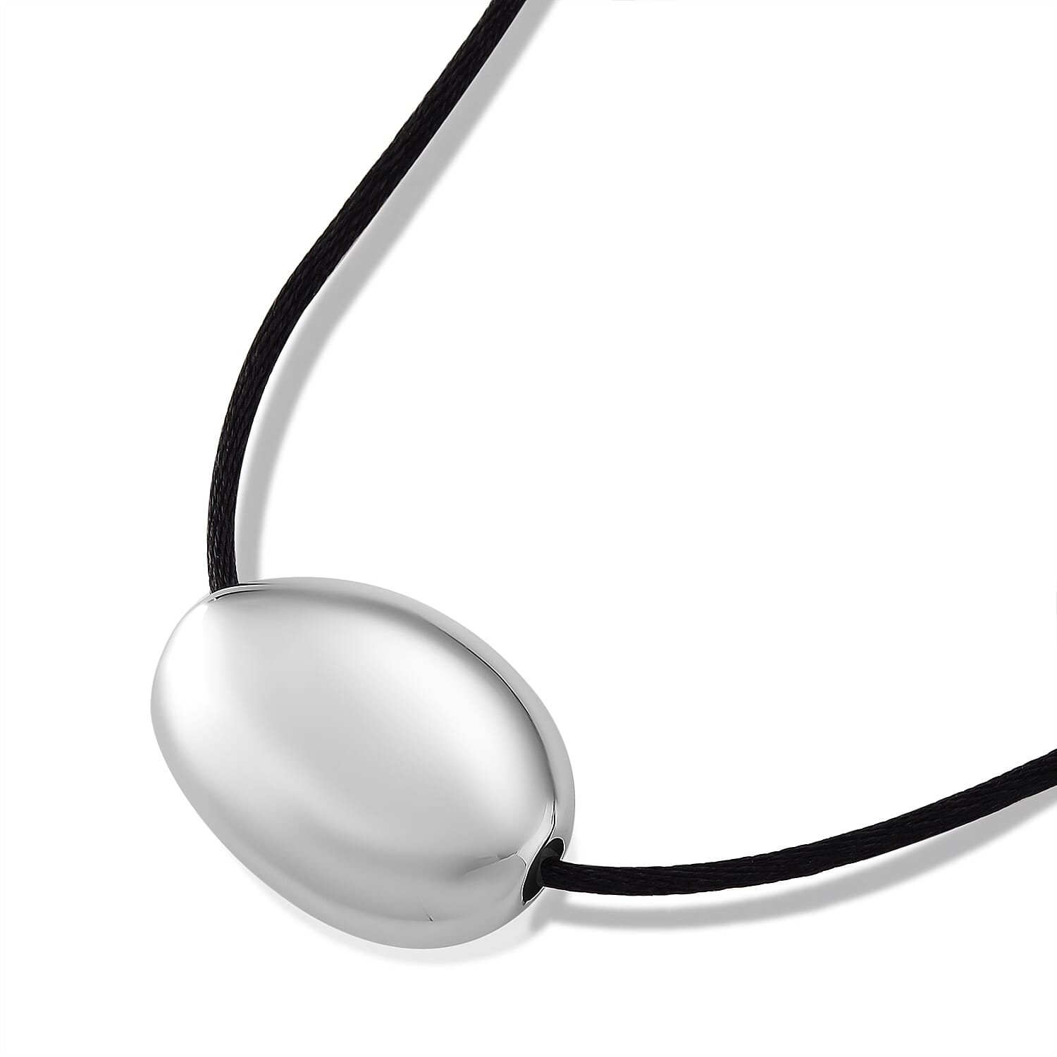 Rope Necklace with Oval Charm in Stainless Steel (28-32 Inches)