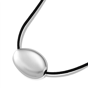 Rope Necklace with Oval Charm in Stainless Steel (28-32 Inches)