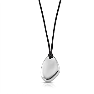 Rope Necklace with Double Oval Charm in Stainless Steel (28-32 Inches)