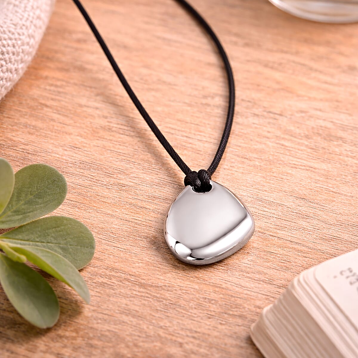 Rope Necklace with Double Oval Charm in Stainless Steel (28-32 Inches) image number 1