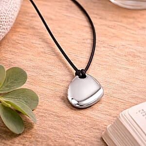 Rope Necklace with Double Oval Charm in Stainless Steel (28-32 Inches)