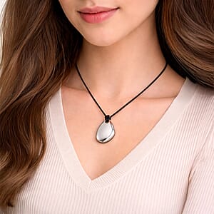 Rope Necklace with Double Oval Charm in Stainless Steel (28-32 Inches)