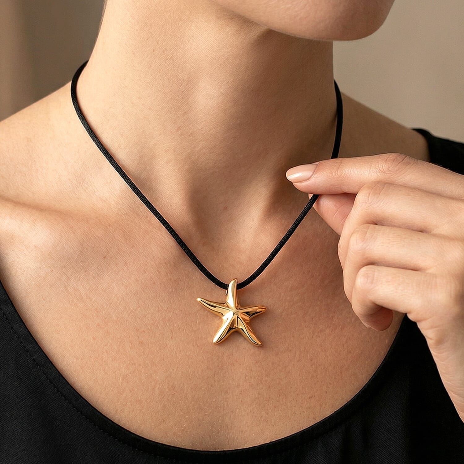 Rope Necklace with Starfish Charm in ION Plated YG Stainless Steel (28-32 Inches)