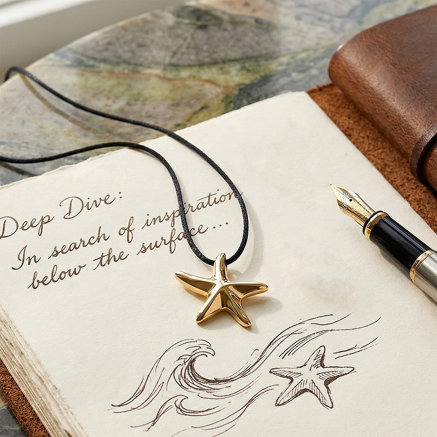 Rope Necklace with Starfish Charm in ION Plated YG Stainless Steel (28-32 Inches)