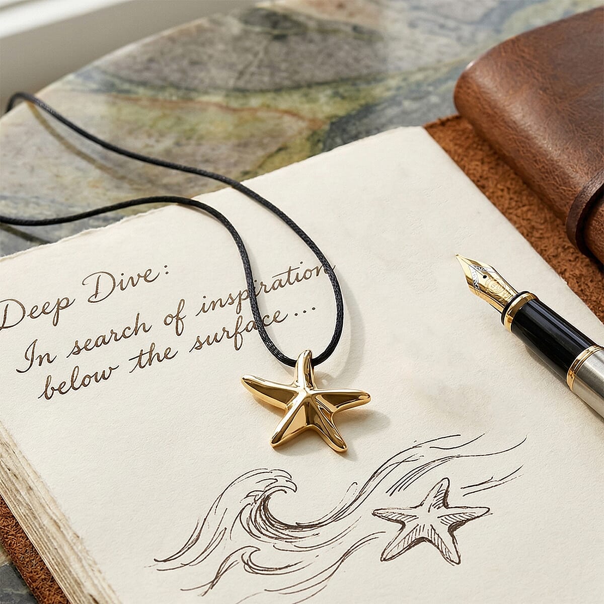 Rope Necklace with Starfish Charm in ION Plated YG Stainless Steel (28-32 Inches) image number 2