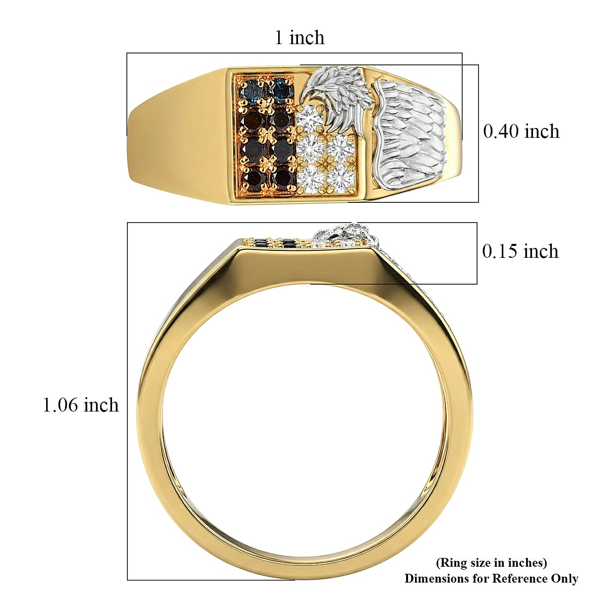D'Joy Blue and Red Diamond (IR), Diamond Men's Ring in 18K Vermeil YG and Rhodium Over Sterling Silver (Size 10.0) 0.50 ctw image number 5