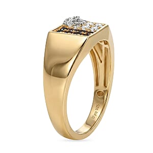 D'Joy Blue, Red and White Diamond 0.50 ctw Men's Ring in 18K Vermeil YG and Rhodium Over Sterling Silver (Size 11.0)