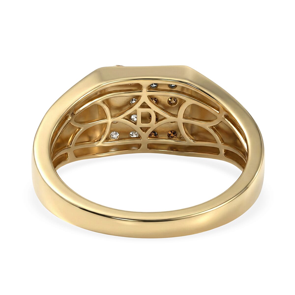 D'Joy Blue, Red and White Diamond 0.50 ctw Men's Ring in 18K Vermeil YG and Rhodium Over Sterling Silver (Size 11.0)