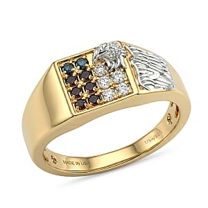D'Joy Blue, Red and White Diamond 0.50 ctw Men's Ring in 18K Vermeil YG and Rhodium Over Sterling Silver (Size 13.0)