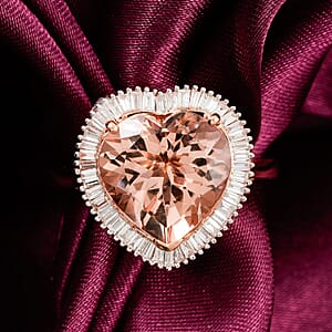 AAA Marropino Morganite and G-H I2 Diamond 5.40 ctw Heart Ring in 14K Rose Gold (Size  7.5)