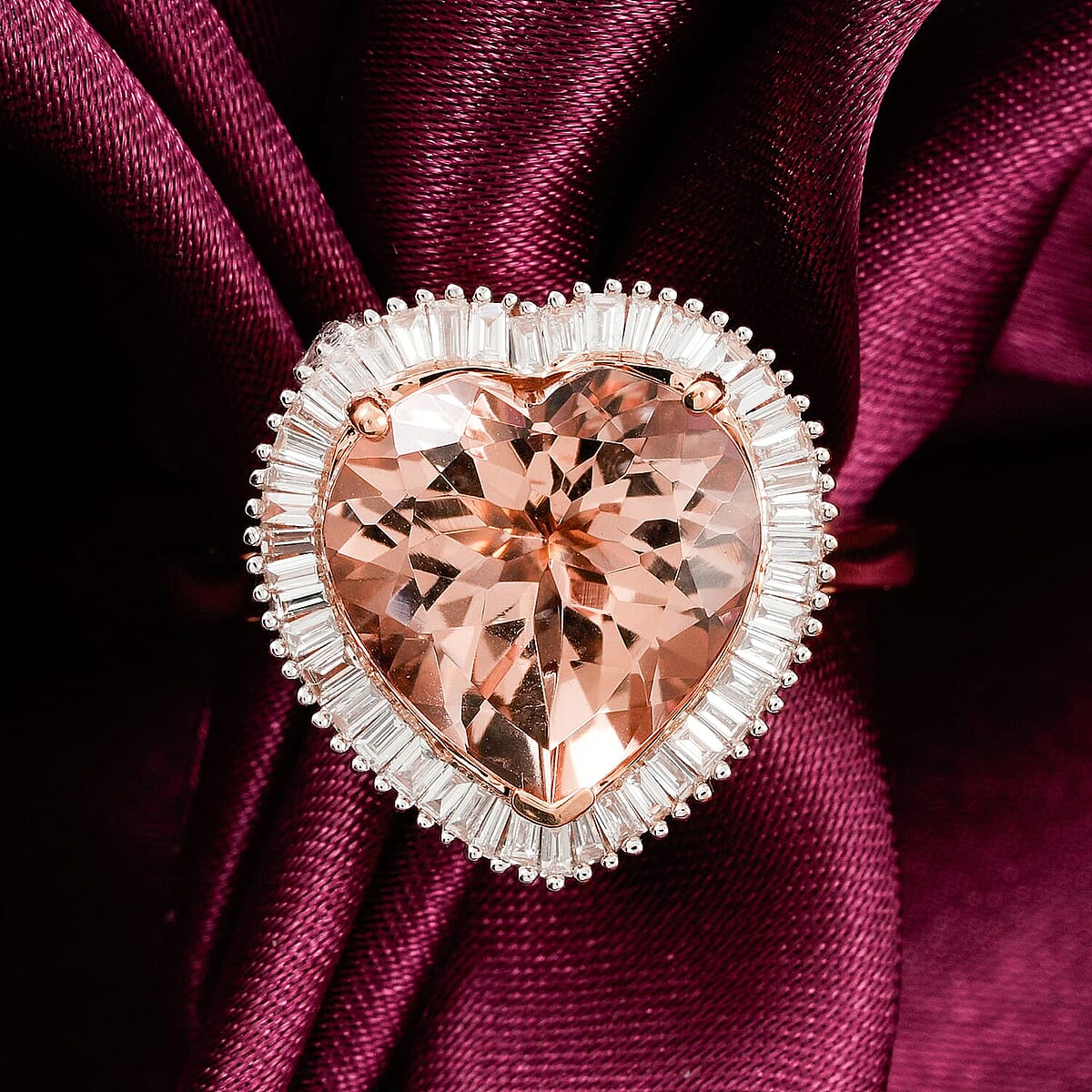 AAA Marropino Morganite and G-H I2 Diamond 5.40 ctw Heart Ring in 14K Rose Gold (Size  8.5) image number 1