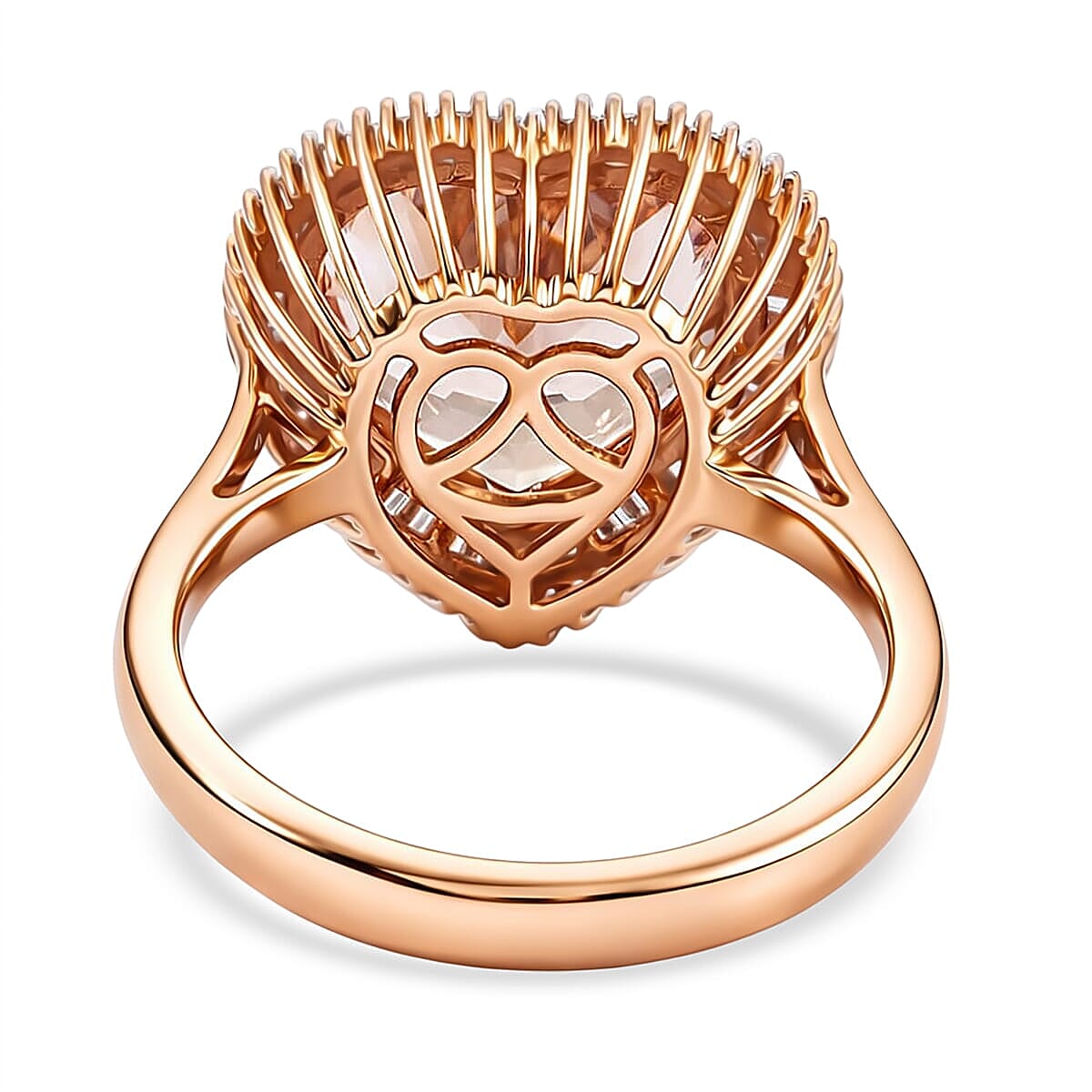 AAA Marropino Morganite and G-H I2 Diamond 5.40 ctw Heart Ring in 14K Rose Gold (Size  8.5) image number 4