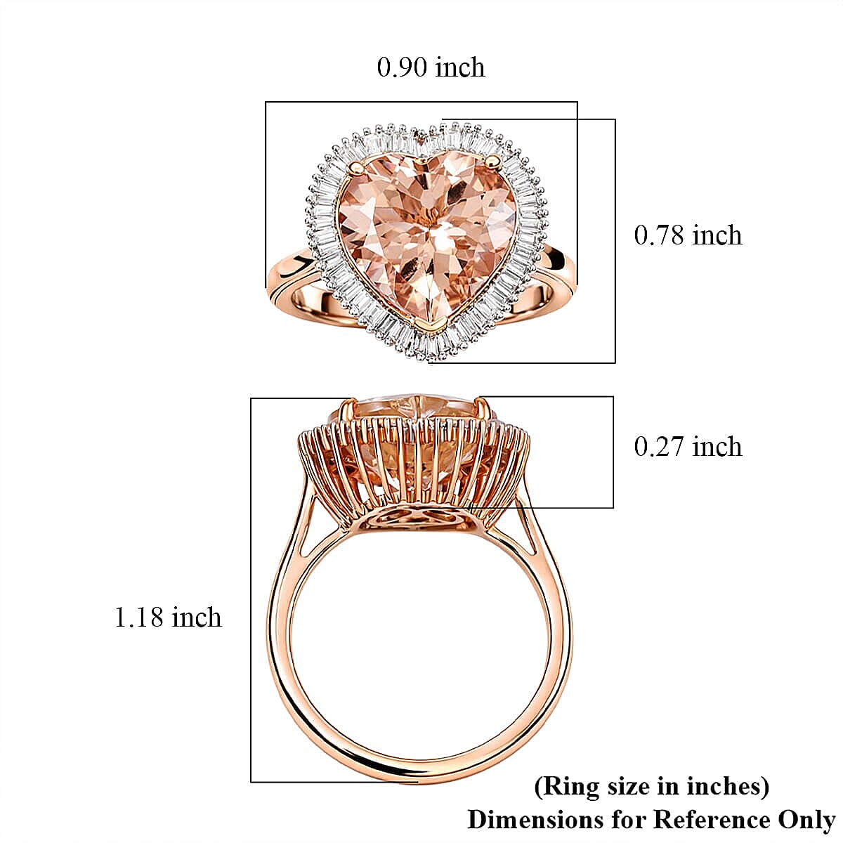 AAA Marropino Morganite and G-H I2 Diamond 5.40 ctw Heart Ring in 14K Rose Gold (Size  8.5) image number 5