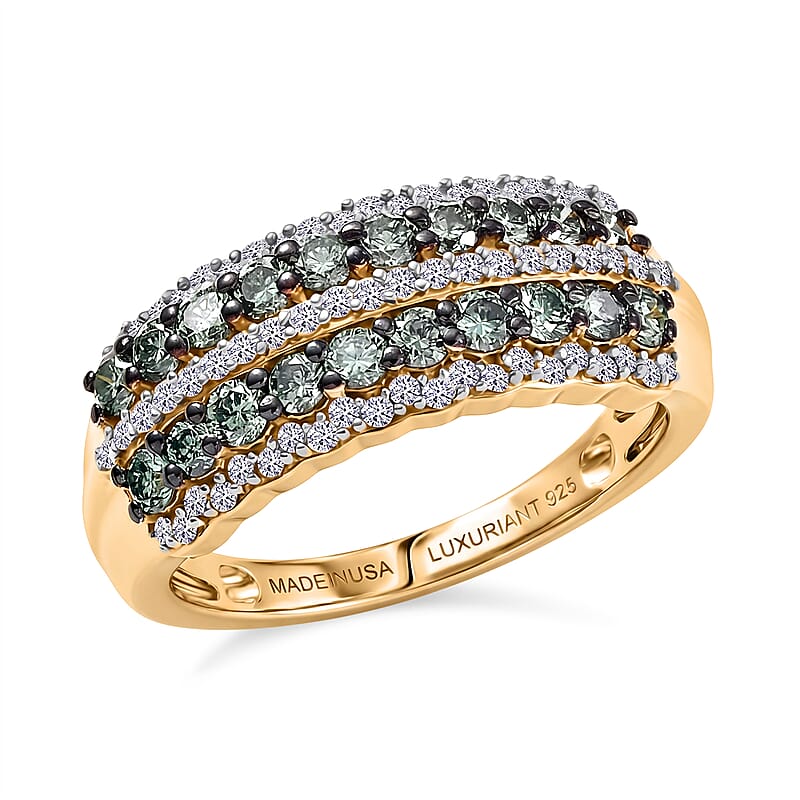 Luxuriant Lab Grown Green Diamond IR and Lab Grown Diamond SI 1.00 ctw Green Symphony Band Ring in 18K Vermeil Yellow Gold Over Sterling Silver (Size 6.0)