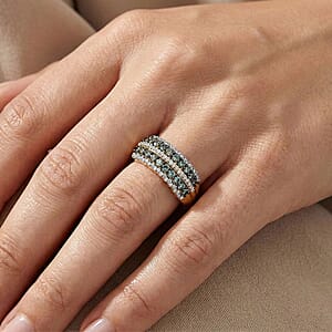 Luxuriant Lab Grown Green Diamond IR and Lab Grown Diamond SI 1.00 ctw Green Symphony Band Ring in 18K Vermeil Yellow Gold Over Sterling Silver (Size 6.0)