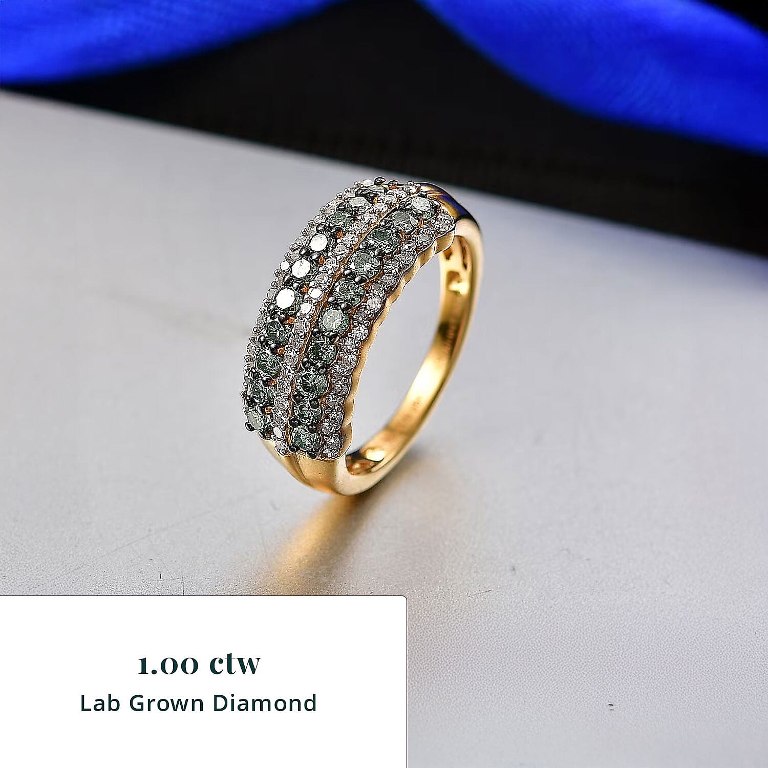 Luxuriant Lab Grown Green Diamond IR and Lab Grown Diamond SI 1.00 ctw Green Symphony Band Ring in 18K Vermeil Yellow Gold Over Sterling Silver (Size 6.0)