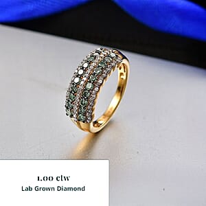 Luxuriant Lab Grown Green Diamond IR and Lab Grown Diamond SI 1.00 ctw Green Symphony Band Ring in 18K Vermeil Yellow Gold Over Sterling Silver (Size 6.0)