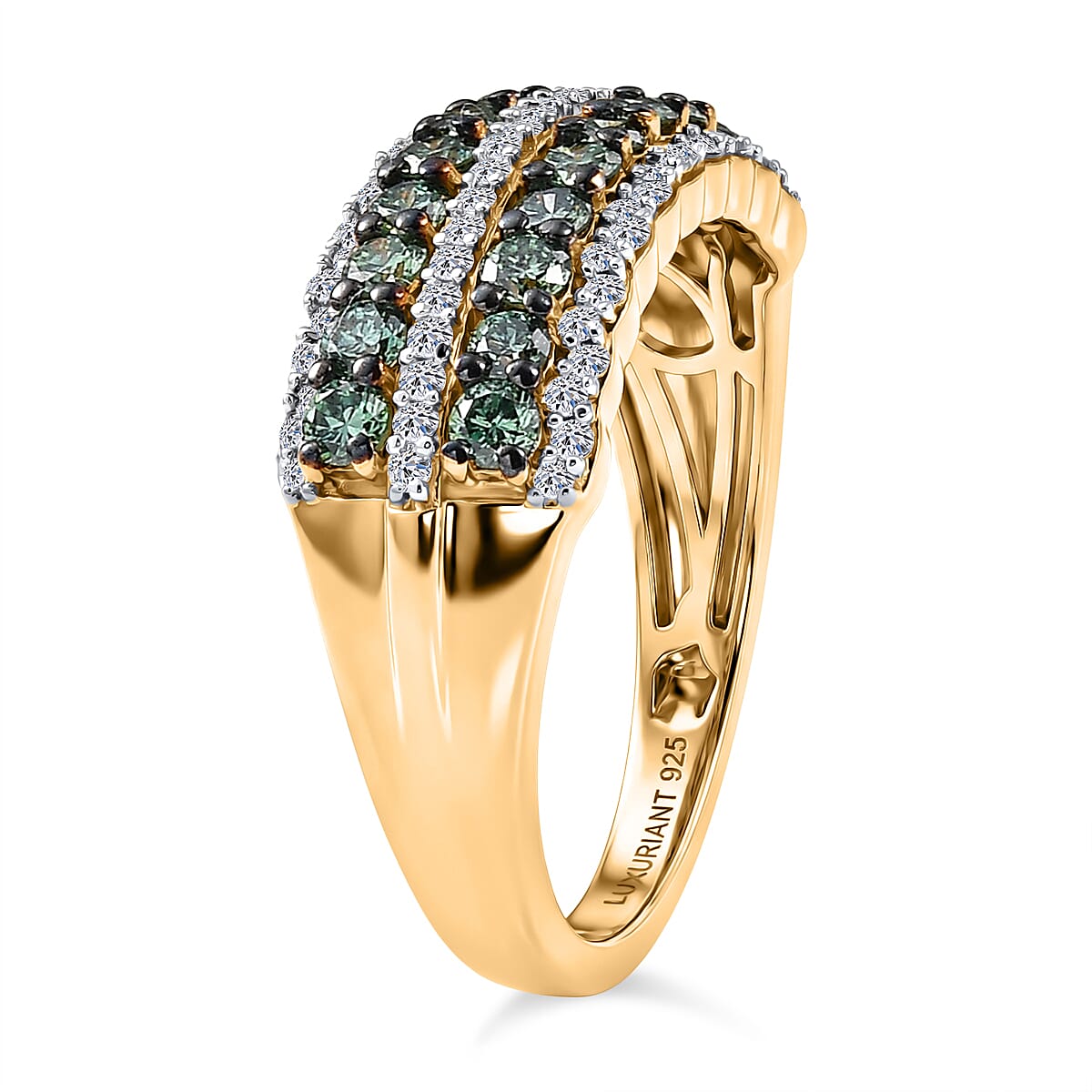 Luxuriant Lab Grown Green Diamond (IR) and Lab Grown Diamond (SI) Green Symphony Band Ring in 18K Vermeil YG Over Sterling Silver (Size 6.0) 1.00 ctw image number 3