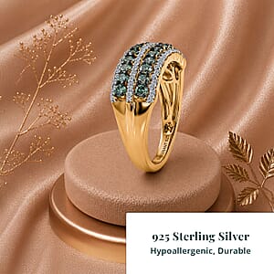 Luxuriant Lab Grown Green Diamond IR and Lab Grown Diamond SI 1.00 ctw Green Symphony Band Ring in 18K Vermeil Yellow Gold Over Sterling Silver (Size 6.0)