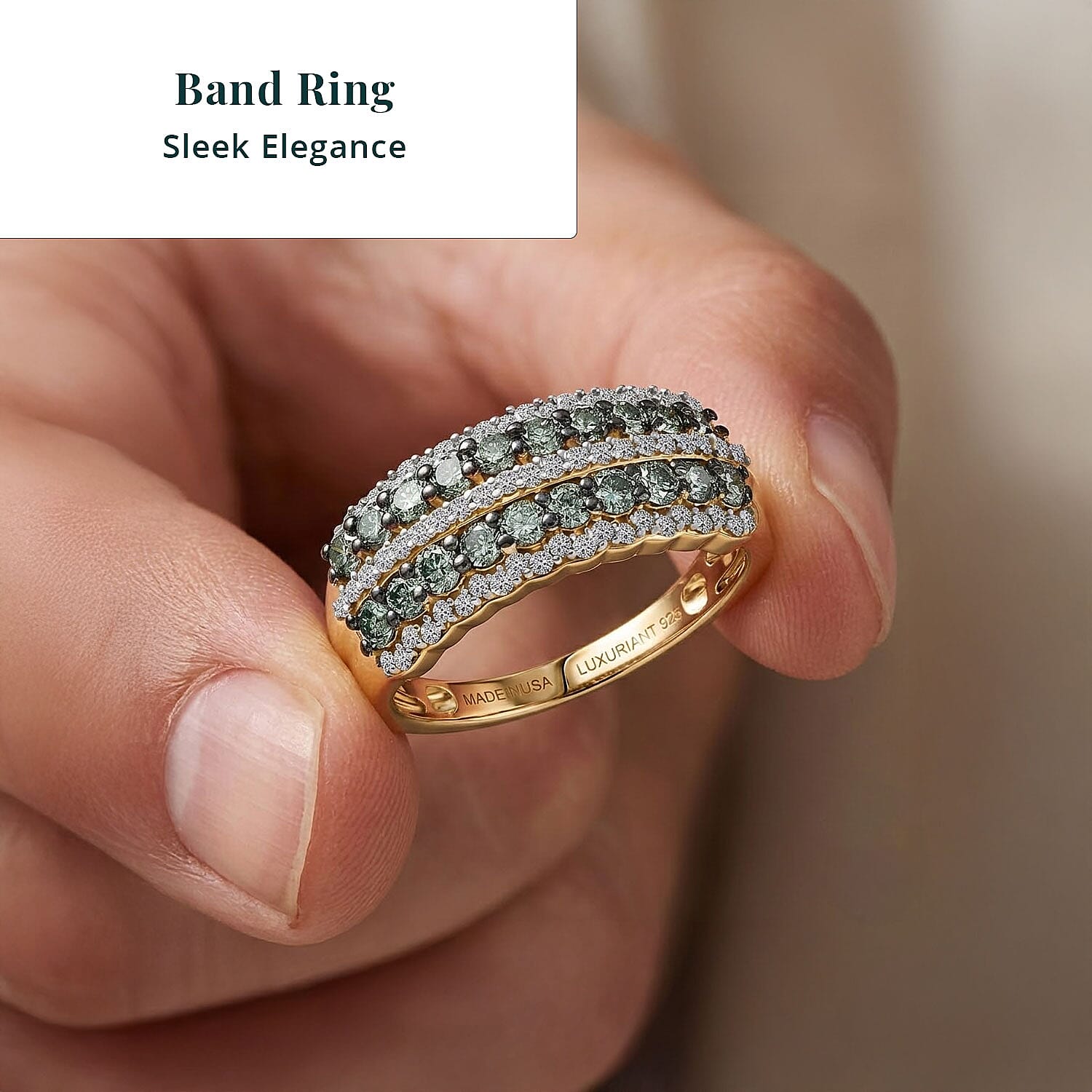 Luxuriant Lab Grown Green Diamond IR and Lab Grown Diamond SI 1.00 ctw Green Symphony Band Ring in 18K Vermeil Yellow Gold Over Sterling Silver (Size 6.0)