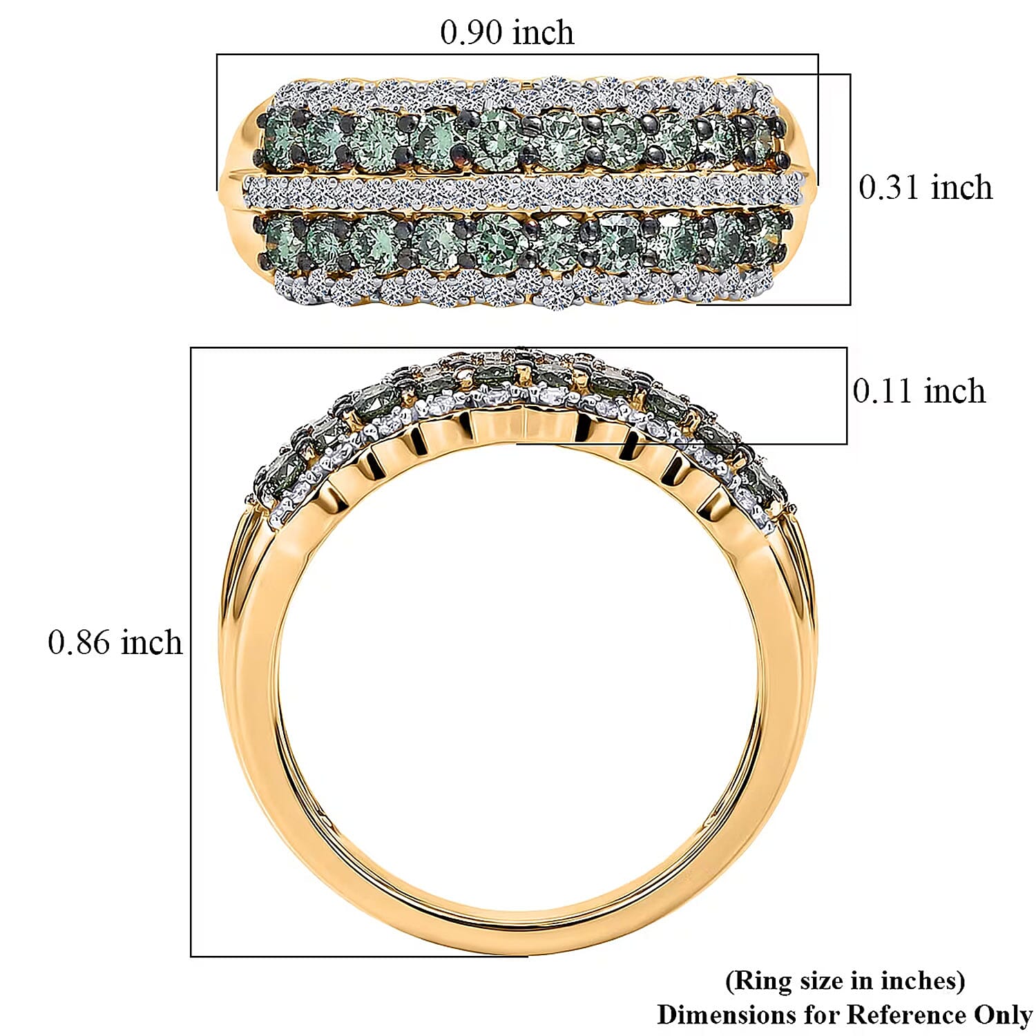 Luxuriant Lab Grown Green Diamond IR and Lab Grown Diamond SI 1.00 ctw Green Symphony Band Ring in 18K Vermeil Yellow Gold Over Sterling Silver (Size 6.0)