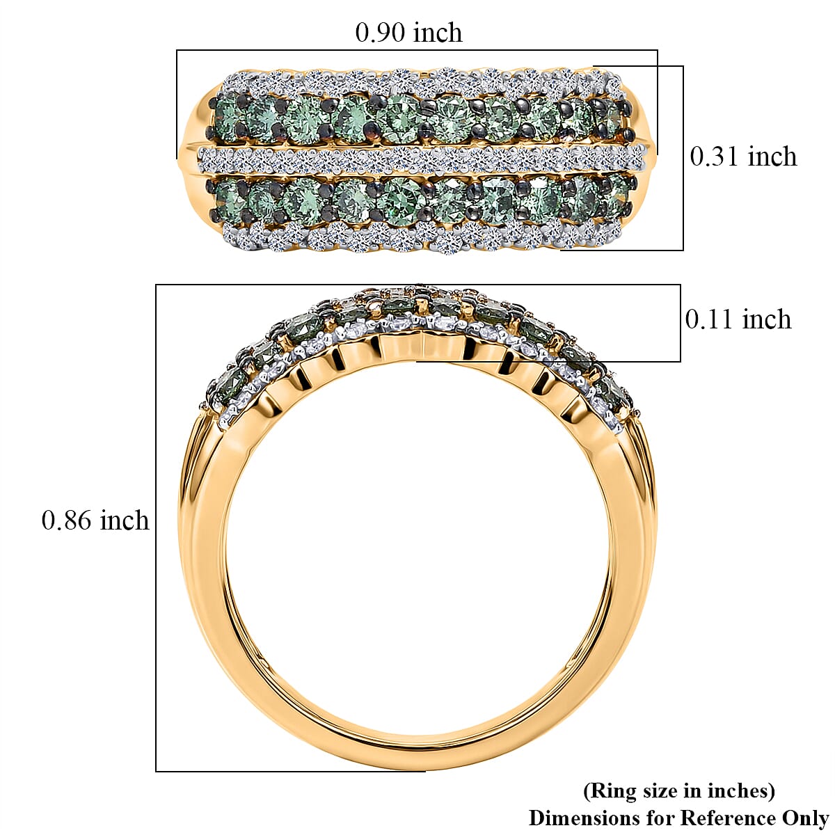 Luxuriant Lab Grown Green Diamond (IR) and Lab Grown Diamond (SI) Green Symphony Band Ring in 18K Vermeil YG Over Sterling Silver (Size 6.0) 1.00 ctw image number 5