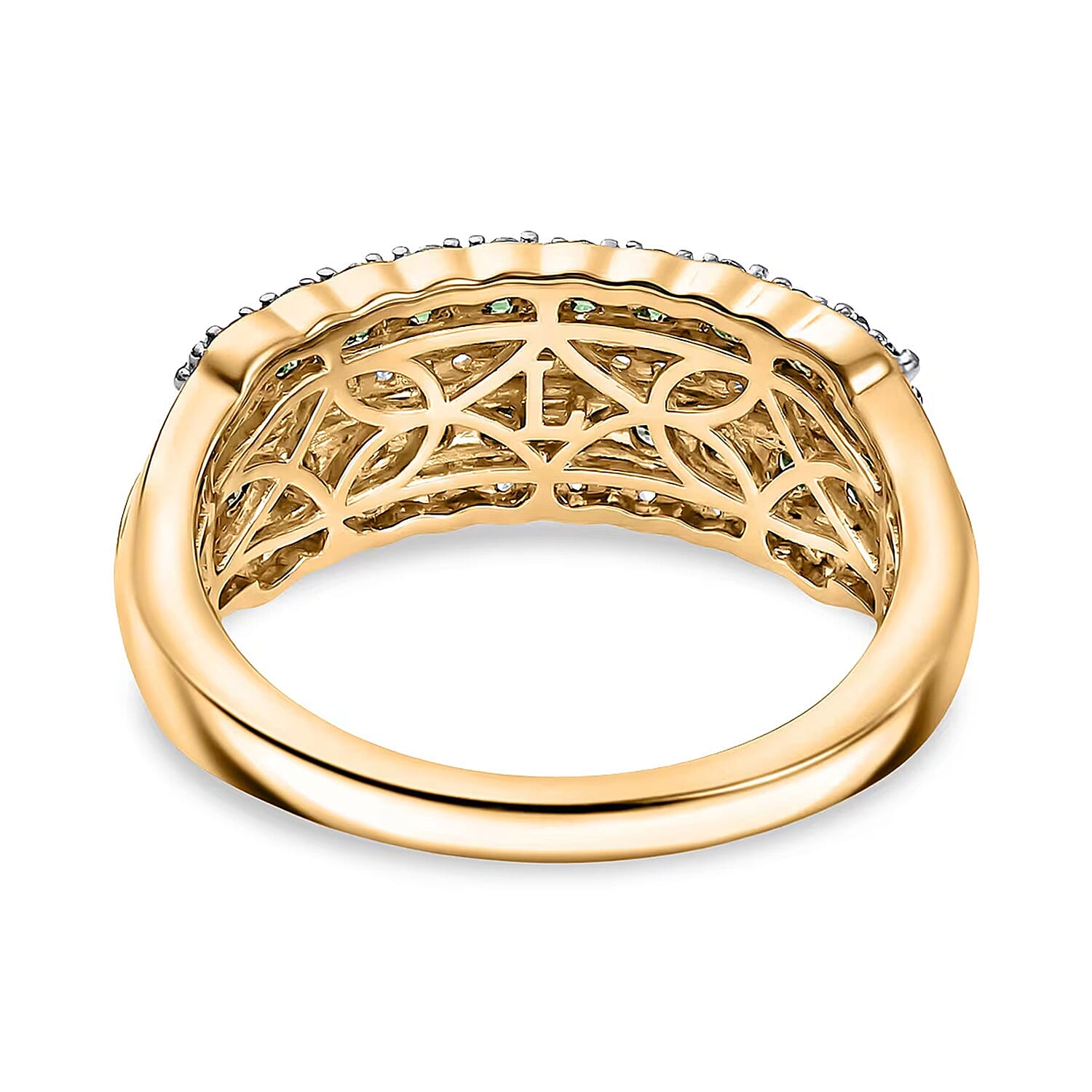Luxuriant Lab Grown Green Diamond IR and Lab Grown Diamond SI 1.00 ctw Green Symphony Band Ring in 18K Vermeil Yellow Gold Over Sterling Silver (Size 6.0)