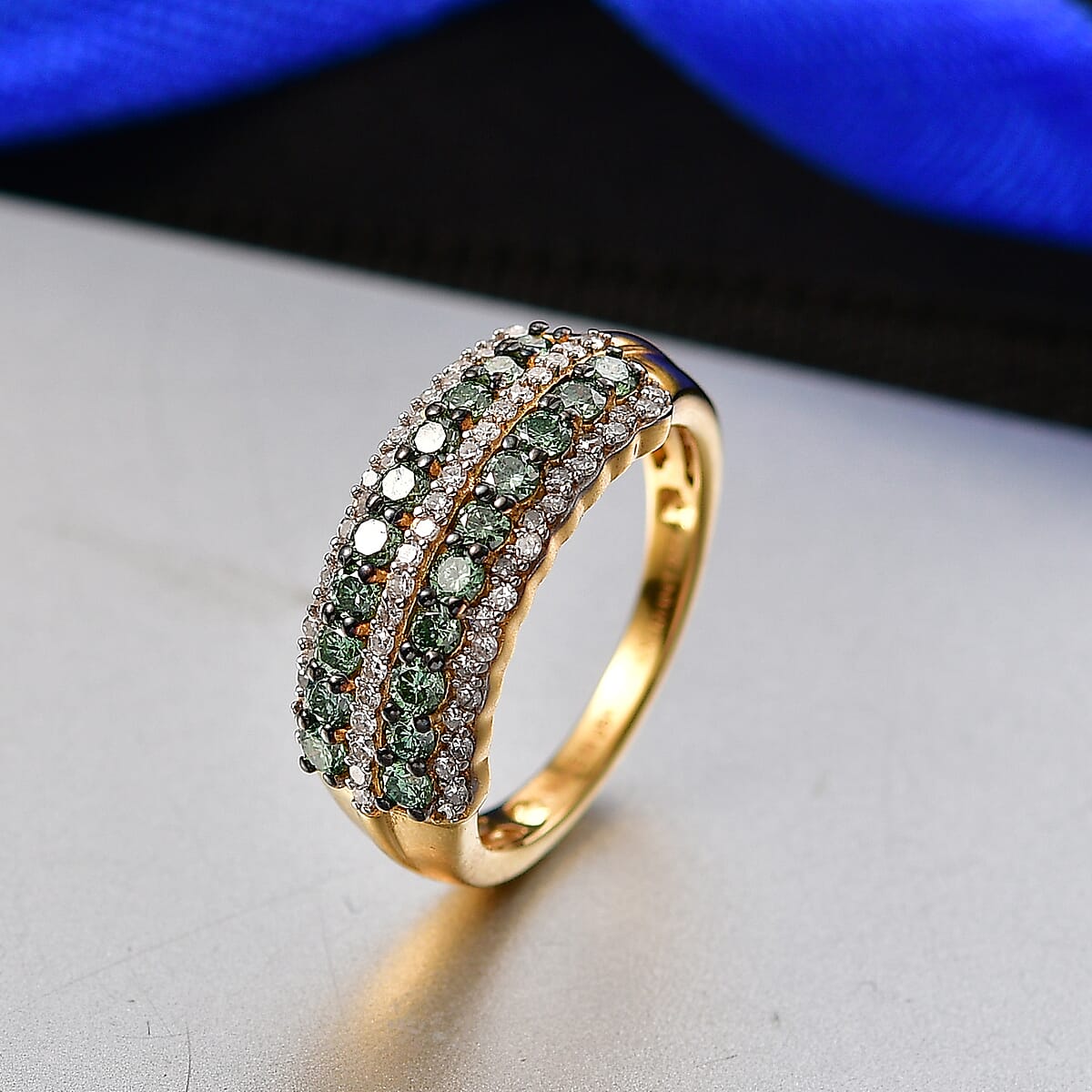 Luxuriant Lab Grown Green Diamond IR and Lab Grown Diamond SI 1.00 ctw Green Symphony Band Ring in 18K Vermeil Yellow Gold Over Sterling Silver (Size 7.0) image number 1