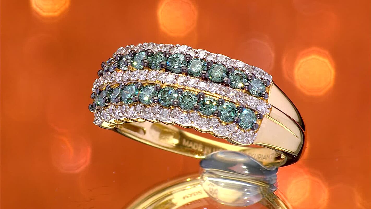 Luxuriant Lab Grown Green Diamond (IR) and Lab Grown Diamond (SI) Green Symphony Band Ring in 18K Vermeil YG Over Sterling Silver (Size 6.0) 1.00 ctw