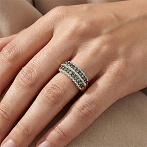 Luxuriant Lab Grown Green Diamond IR and Lab Grown Diamond SI 1.00 ctw Green Symphony Band Ring in 18K Vermeil Yellow Gold Over Sterling Silver (Size 7.0)