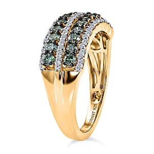 Luxuriant Lab Grown Green Diamond IR and Lab Grown Diamond SI 1.00 ctw Green Symphony Band Ring in 18K Vermeil Yellow Gold Over Sterling Silver (Size 7.0)