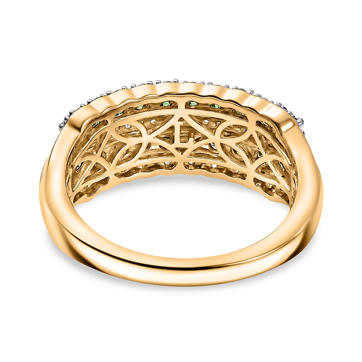 Luxuriant Lab Grown Green Diamond IR and Lab Grown Diamond SI 1.00 ctw Green Symphony Band Ring in 18K Vermeil Yellow Gold Over Sterling Silver (Size 7.0) image number 4