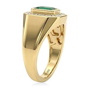 D'Joy Premium Kagem Zambian Emerald and Moissanite 1.75 ctw Men's Ring in 18K Vermeil Yellow Gold Over Sterling Silver (Size 10.0)