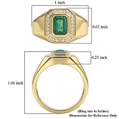 D'Joy Premium Kagem Zambian Emerald and Moissanite 1.75 ctw Men's Ring in 18K Vermeil Yellow Gold Over Sterling Silver (Size 10.0)