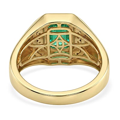 D'Joy Premium Kagem Zambian Emerald and Moissanite 1.75 ctw Men's Ring in 18K Vermeil Yellow Gold Over Sterling Silver (Size 13.0)