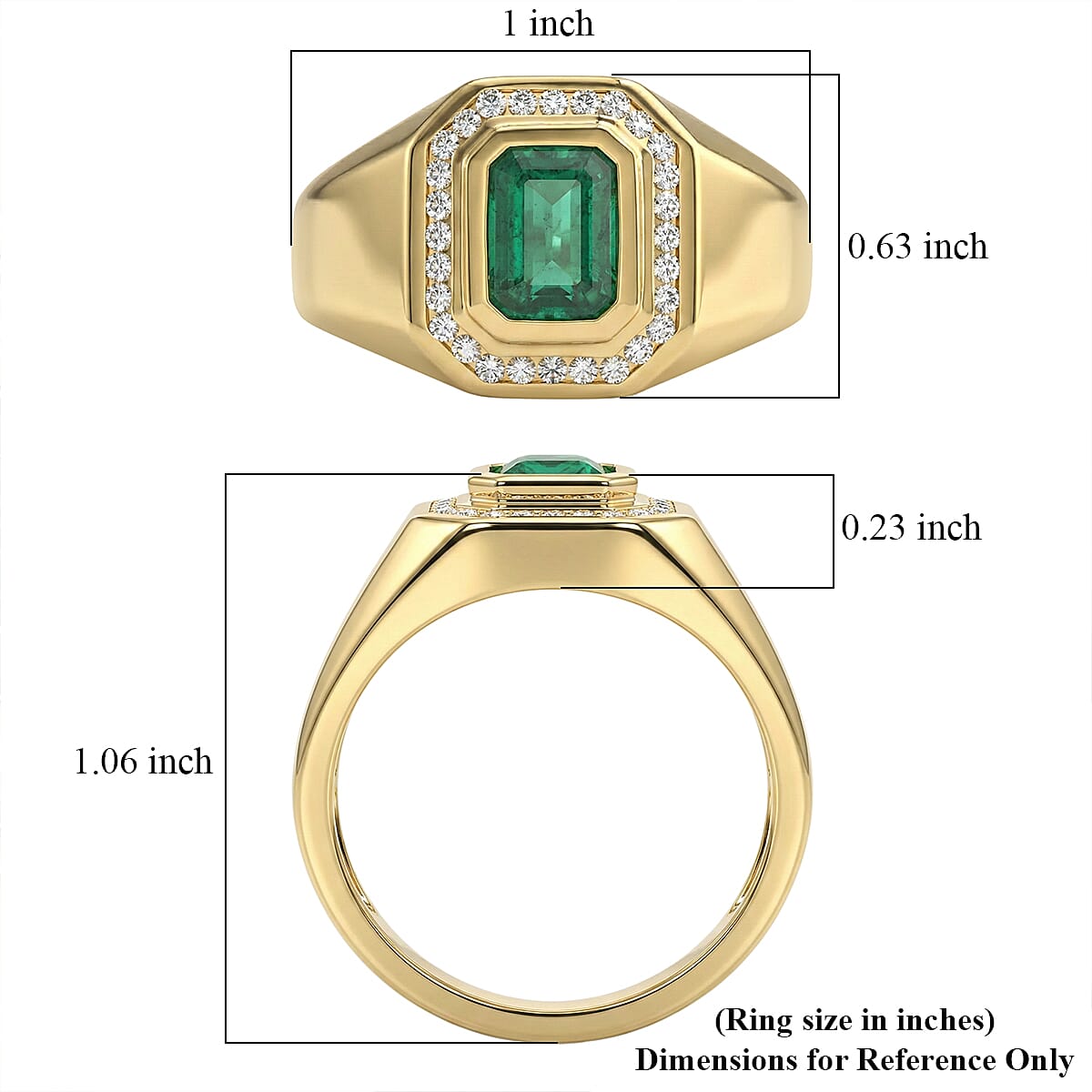 D'Joy Premium Kagem Zambian Emerald and Moissanite 1.75 ctw Men's Ring in 18K Vermeil Yellow Gold Over Sterling Silver (Size 13.0) image number 5