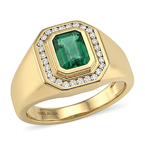 D'Joy Premium Kagem Zambian Emerald and Moissanite 1.75 ctw Men's Ring in 18K Vermeil Yellow Gold Over Sterling Silver (Size 14.0)