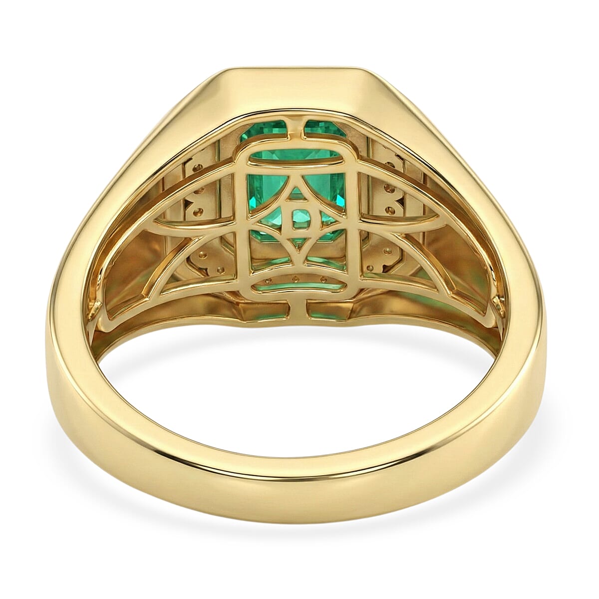D'Joy Premium Kagem Zambian Emerald and Moissanite 1.75 ctw Men's Ring in 18K Vermeil Yellow Gold Over Sterling Silver (Size 14.0) image number 4