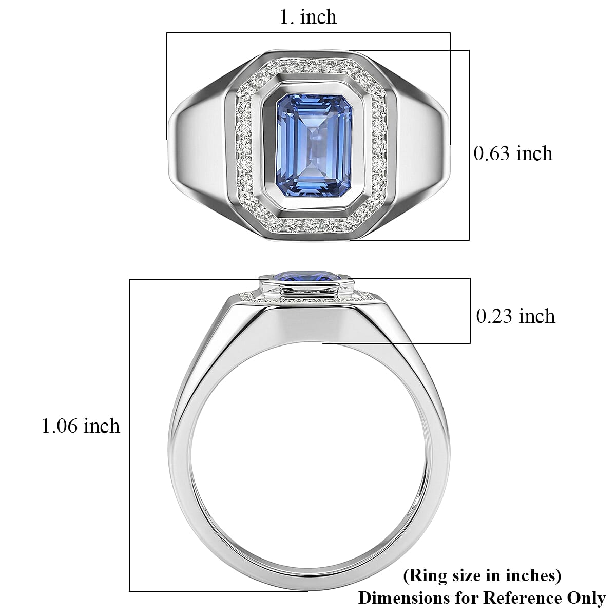 D'Joy Tanzanite and Moissanite 1.90 ctw Men's Ring in Rhodium Over Sterling Silver (Size 10.0) image number 5