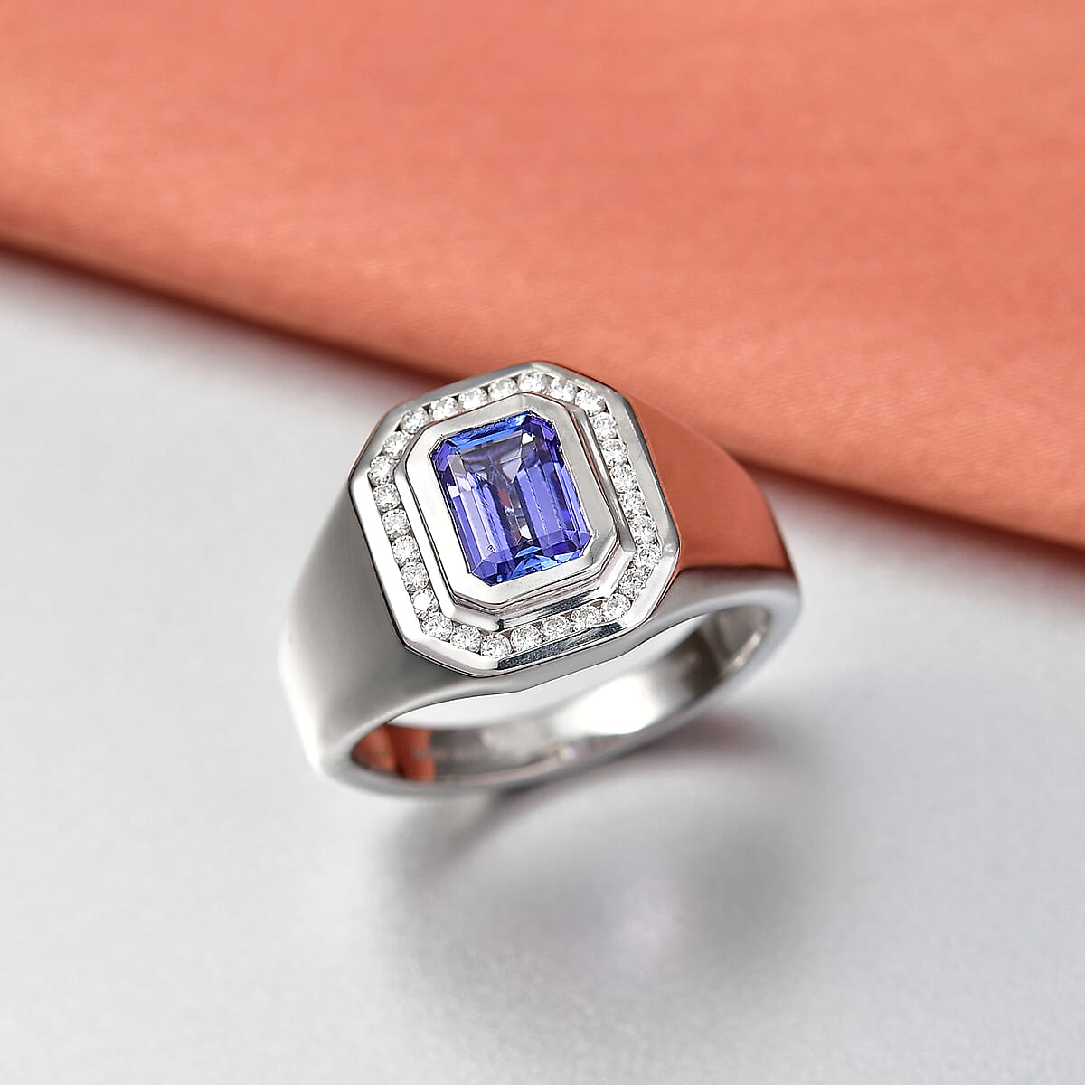 D'Joy Tanzanite and Moissanite 1.90 ctw Men's Ring in Rhodium Over Sterling Silver (Size 11.0) image number 1
