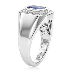 D'Joy Tanzanite and Moissanite 1.90 ctw Men's Ring in Rhodium Over Sterling Silver (Size 11.0)