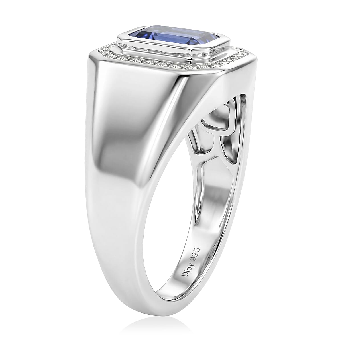 D'Joy Tanzanite and Moissanite 1.90 ctw Men's Ring in Rhodium Over Sterling Silver (Size 14.0) image number 3